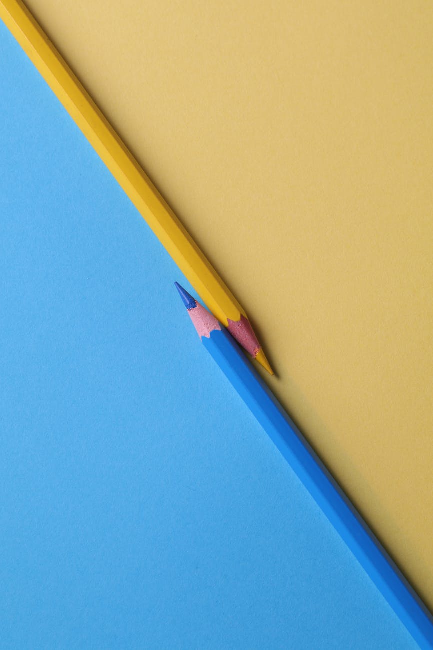 yellow and and blue colored pencils