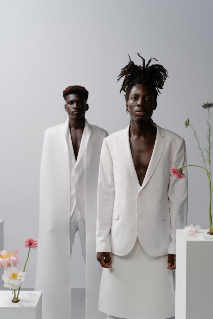 men wearing white suits